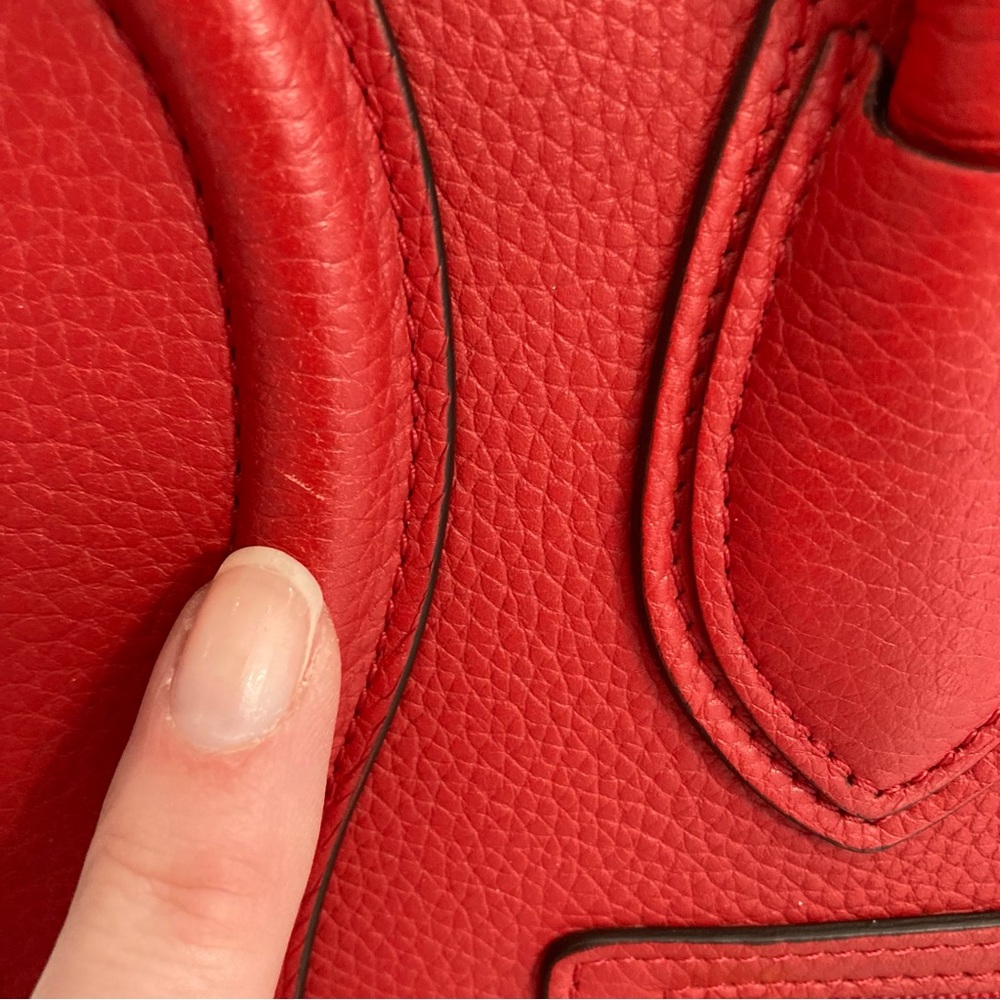 CELINE Micro Red Drummed Leather Luggage Tote Handbag - Picture 9 of 14